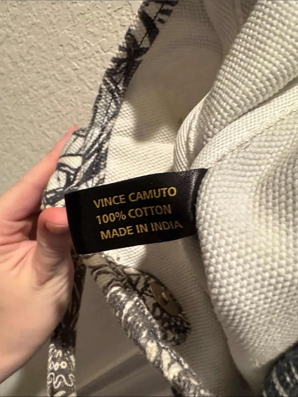 Vince Camuto Black and White Botanical Canvas Tote
